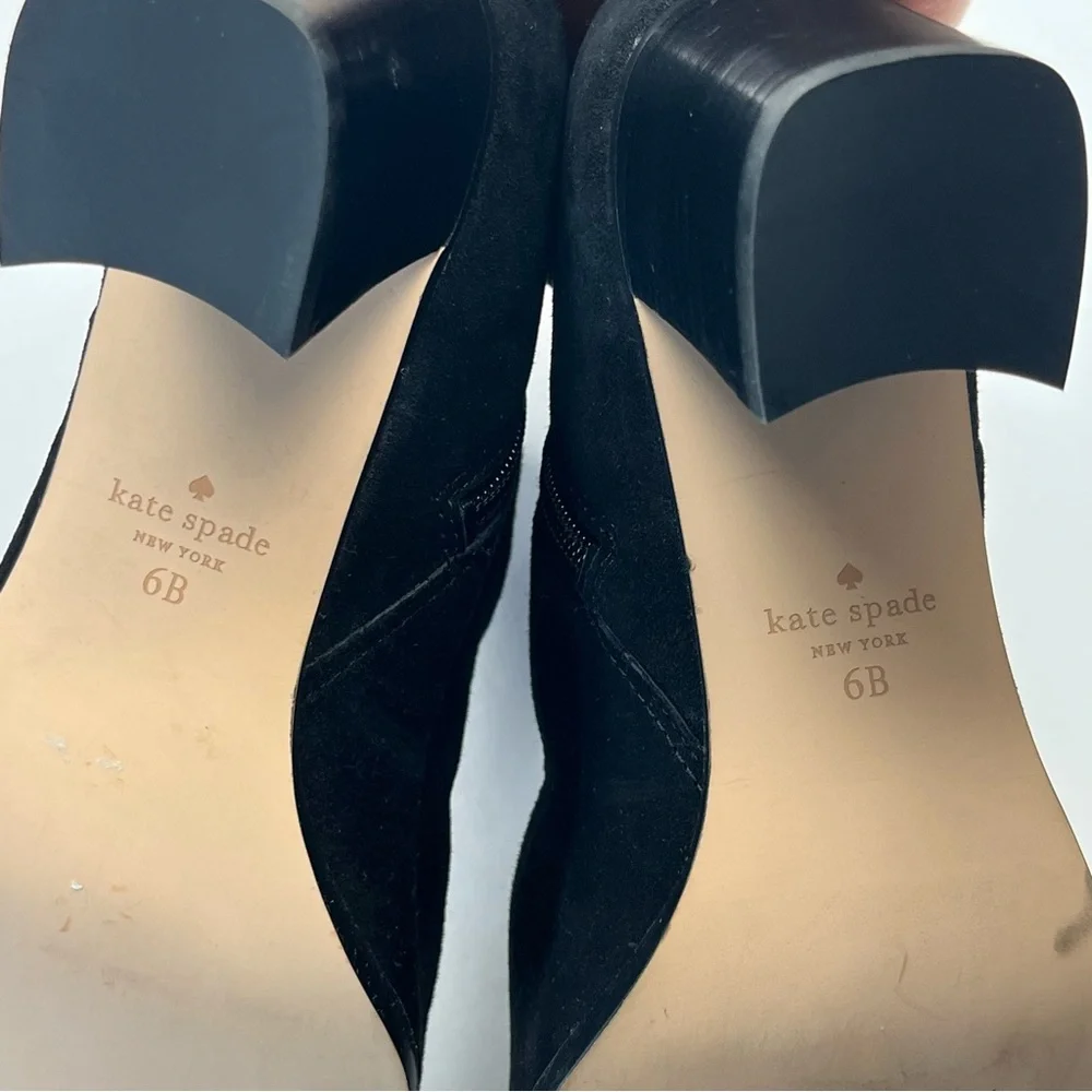 Kate‎ Spade Madelaine Womens Size 6B 6 Black Leather Suede Heeled Bootie Strap